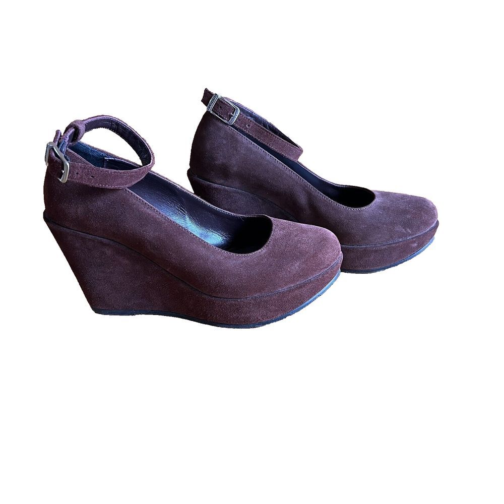 Cordani Chunky Suede Wedge Sandals 38/7.5 Closed Toe Brown Platform Ankle Strap